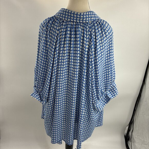 Max Studio Womens 3XL Blue White Geometric Print V Neck Short Sleeve Blouse - Picture 4 of 7